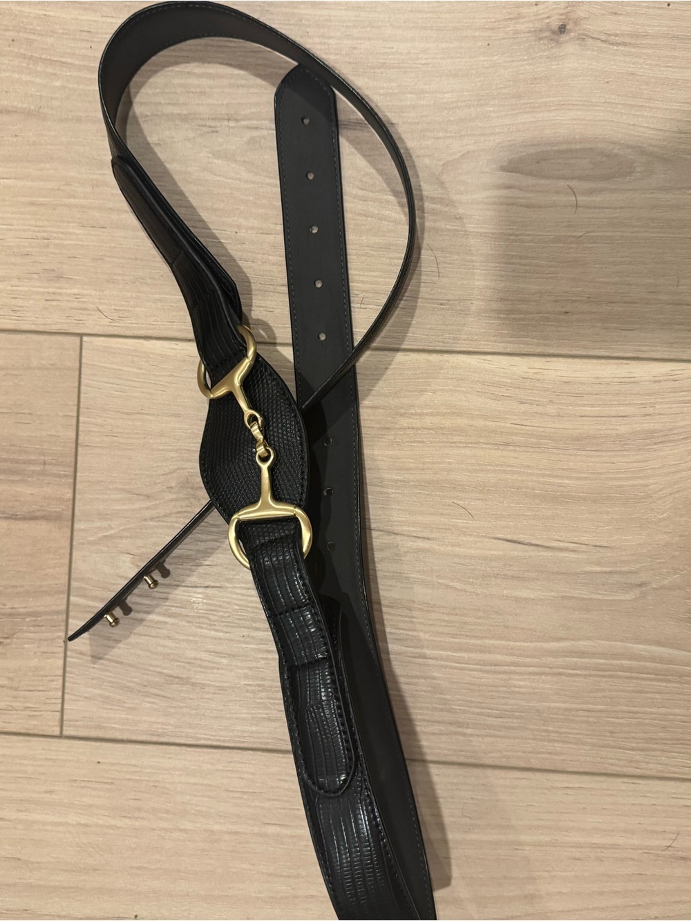 LOFT Black Leather Belt with Gold Brass Hardware